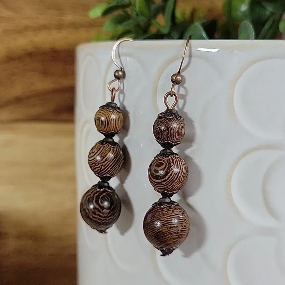 🔥LAST PAIR🔥 EXOTIC STACKED WOOD BEAD DROP EARRINGS